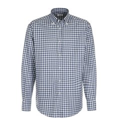 Хлопковая рубашка в клетку с воротником button down Brioni