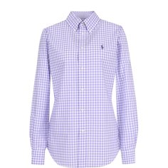 Приталенная хлопковая блуза в клетку Polo Ralph Lauren