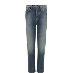 Укороченные джинсы прямого кроя с потертостями Saint Laurent