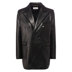 Двубортный кожаный жакет Saint Laurent