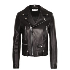 Кожаная укороченная куртка с косой молнией Saint Laurent