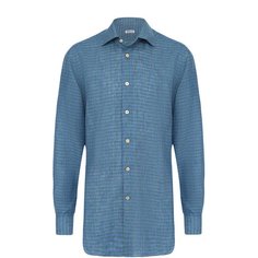 Льняная сорочка в клетку с воротником кент Kiton
