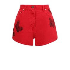 Джинсовые мини-шорты с потертостями и вышивкой в виде бабочек Valentino