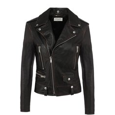 Однотонная кожаная куртка с косой молнией Saint Laurent
