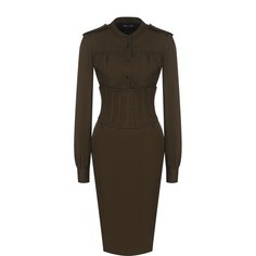 Приталенное платье-миди с погонами и широким поясом Tom Ford