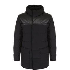 Шерстяной пуховик на молнии с кожаной отделкой Bottega Veneta