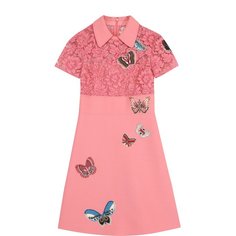 Приталенное мини-платье с кружевным лифом и отделкой в виде бабочек Valentino