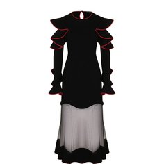 Приталенное платье-миди с оборками и контрастной отделкой Alexander McQueen