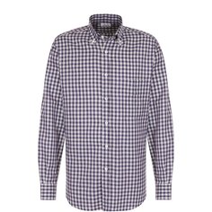 Хлопковая рубашка в клетку с воротником button down Brioni