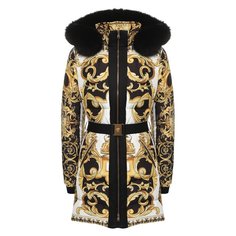 Пуховик с поясом и принтом Versace