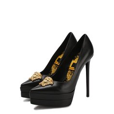 Кожаные туфли Palazzo с брошью на шпильке Versace