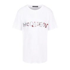 Хлопковая футболка прямого кроя с логотипом бренда Alexander McQueen