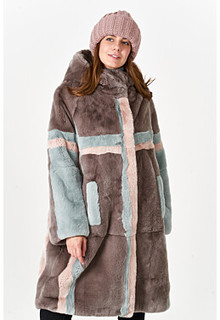Шуба из меха кролика рекс с капюшоном Virtuale Fur Collection