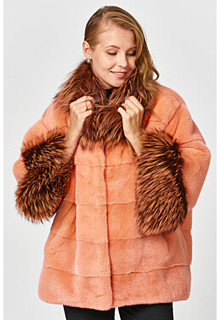 Шуба из аукционного меха норки KOPENHAGEN FUR с отделкой мехом лисы Emfasi Pelle