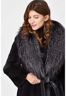 Шуба из аукционного меха норки KOPENHAGEN FUR с отделкой мехом лисы Emfasi Pelle