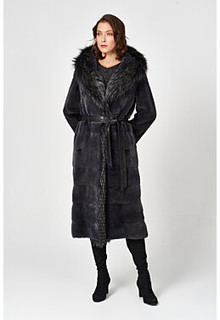 Шуба из аукционного меха норки KOPENHAGEN FUR с отделкой мехом лисы Emfasi Pelle