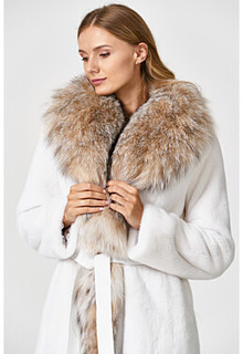 Шуба из аукционного меха норки KOPENHAGEN FUR с отделкой мехом рыси Emfasi Pelle