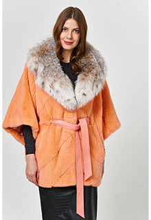 Шуба из аукционного меха норки KOPENHAGEN FUR с отделкой мехом рыси Emfasi Pelle