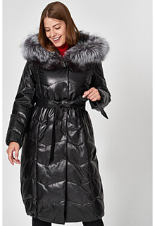 Утепленное кожаное пальто с отделкой чернобуркой Vericci