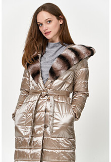 Утепленное стеганое пальто с отделкой мехом кролика Laura Bianca