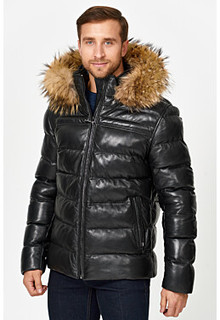 Утепленная кожаная куртка с отделкой мехом енота Jorg Weber