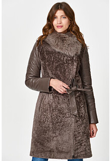 Комбинированное утепленное пальто из натуральной кожи и овчины La Reine Blanche