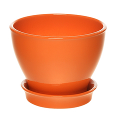 Горшок с поддоном керамический для цветов Керам Ксения глянец оранжевый 9см