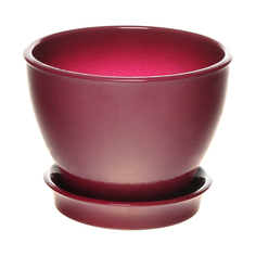 Горшок с поддоном керамический для цветов Керам Ксения глянец сливовый 9см