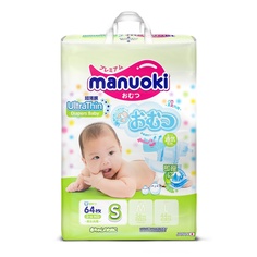 Подгузники Manuoki UltraThin S 3-6 кг 64 шт