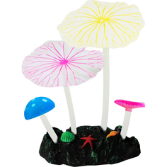 Декор для аквариумов Jelly-Fish Микс из растений силикон листья лотоса, грибы 4 шт 7x3,5x10 см