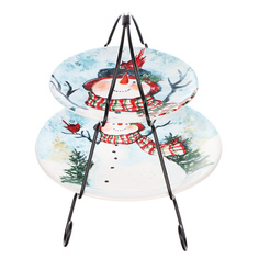 Блюдо двухъярусное Certified Int Снеговик 23 см