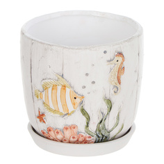 Горшок с поддоном Dehua ceramic рыбки 12x12x11 см