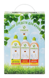 Набор Synergetic для кухни средство для посуды, для поверхностей, для плит 1 л + 1 л + 1 л