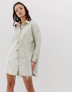 Светло-бежевое джинсовое платье-рубашка Missguided-Коричневый