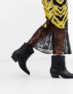 Черные ботинки в ковбойском стиле с отделкой Bershka-Черный