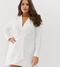 Платье-рубашка мини со сборками ASOS DESIGN Curve-Белый