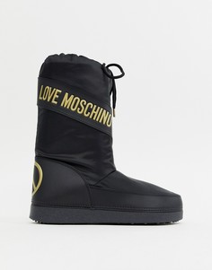 Зимние сапоги с символикой мира Love Moschino-Черный