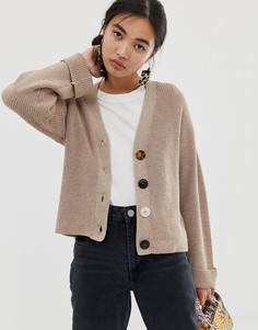 Кардиган крупной вязки на пуговицах ASOS DESIGN-Светло-бежевый