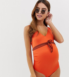 Слитный купальник для беременных рыжего цвета с поясом ASOS DESIGN-Оранжевый