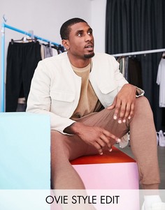Светло-бежевая джинсовая куртка с карманами в стиле милитари ASOS DESIGN-Светло-коричневый