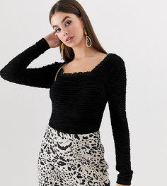 Лонгслив с квадратным вырезом с рифленой текстурой ASOS DESIGN Tall-Черный