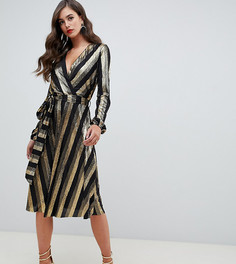 Платье миди в полоску металлик с запахом Flounce London Tall-Мульти