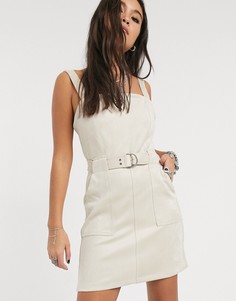 Светло-бежевое платье из искусственной замши Bershka-Кремовый