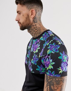 Спортивная футболка из быстросохнущей ткани с контрастной цветочной вставкой ASOS 4505-Черный