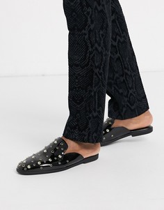 Лоферы из искусственной кожи с золотистыми заклепками ASOS DESIGN-Черный