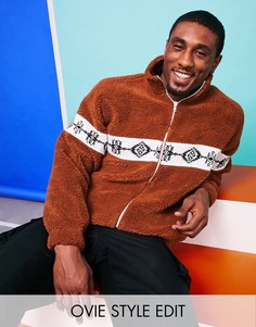 Коричневая плюшевая oversized‑олимпийка с ацтекским принтом на вставке ASOS DESIGN-Коричневый