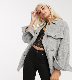 Рубашка-куртка в стиле oversized серого цвета Topshop Petite-Серый