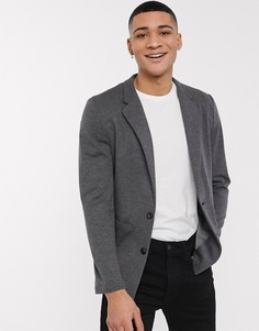 Темно-серый трикотажный приталенный пиджак в стиле casual от ASOS DESIGN
