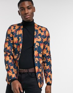 Супероблегающий трикотажный пиджак с цветочным принтом ASOS DESIGN-Темно-синий