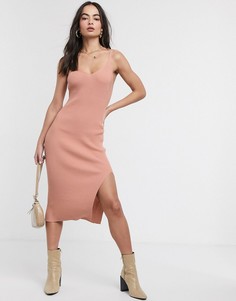 Трикотажное платье на бретелях с v-образным вырезом ASOS DESIGN-Розовый